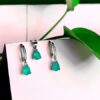 نیم ست نقره زنانه عیار 925 با نگین های یشم معدنی ابکاری رودیوم