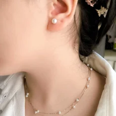 گردنبند نقره موروارید پرورشی به همراه گوشواره موروارید