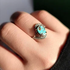 انگشتر نقره دخترانه و زنانه با نگین فیروزه نیشابور