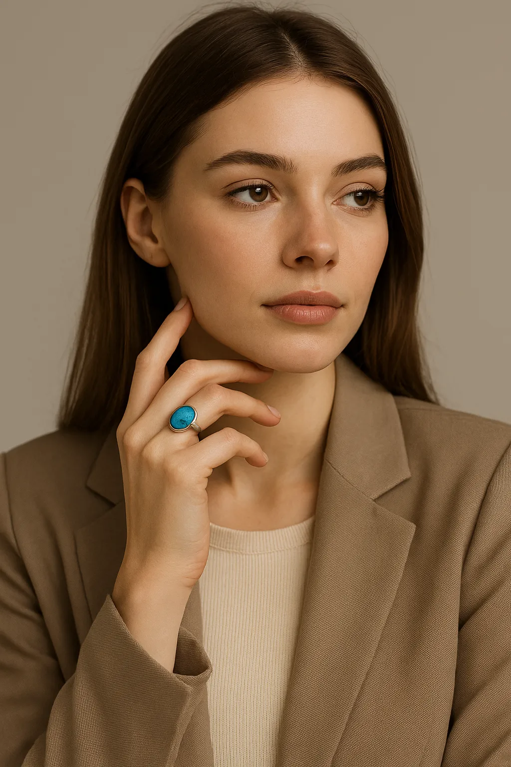 انگشتر نقره فیروزه در دست راست