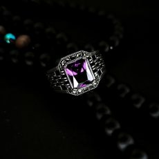 انگشتر نقره مردانه آریا کاری جذاب خاص با سنگ طرح آمیتیست