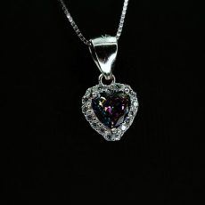 پلاک نقره قلبی توپاز هفت رنگ با عیار 925